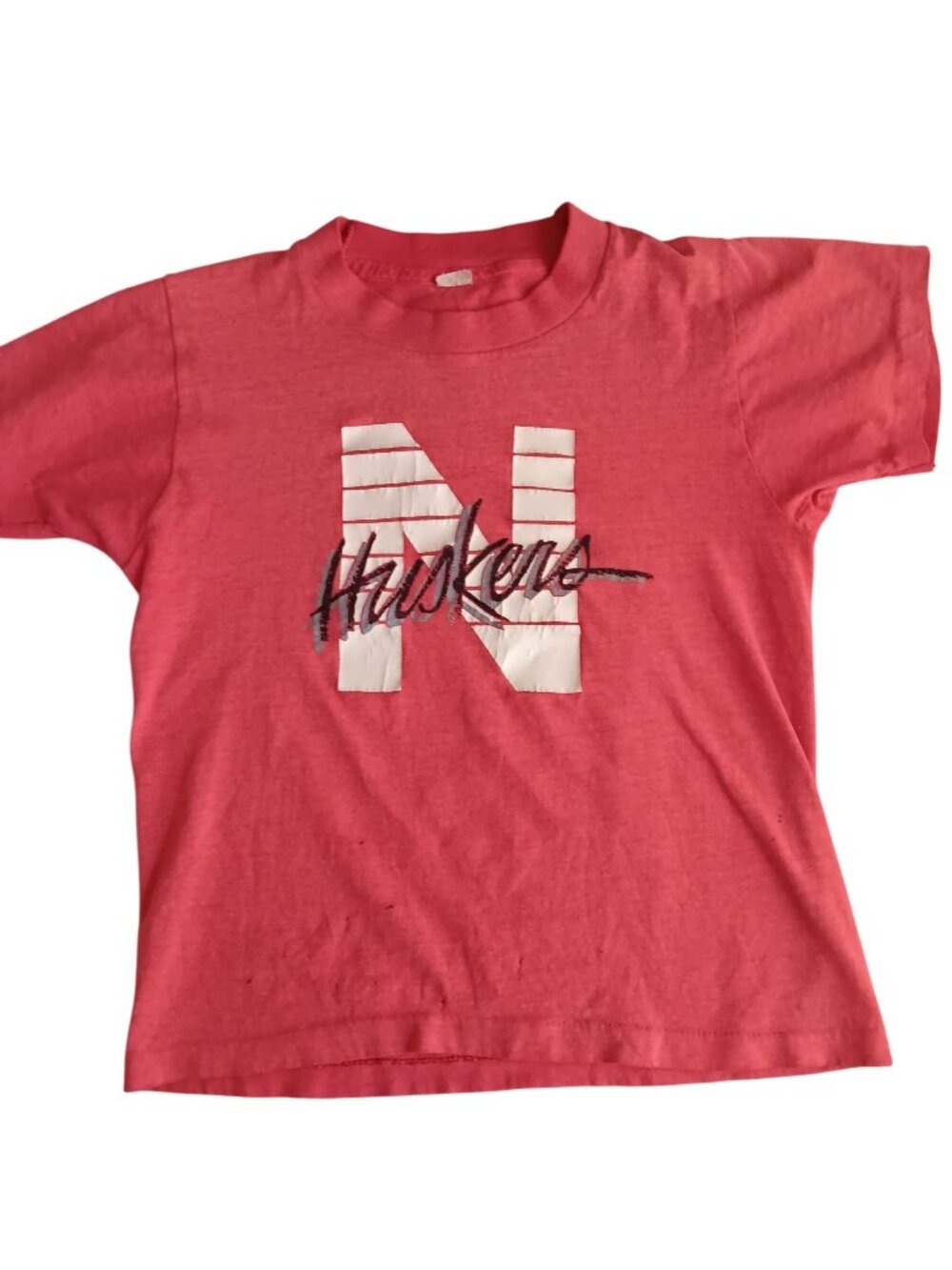 True Vtg 80s Boys T-shirt MEDIUM 10-12 Big RED NEBRASKA HUSKERS SINGLE STITCH